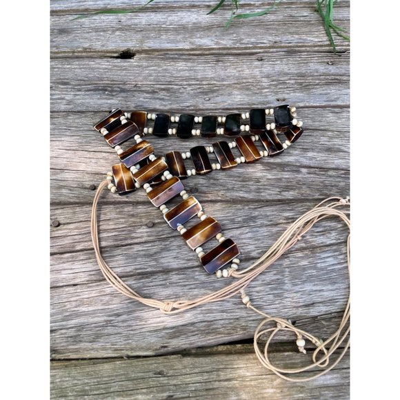 Vintage BOHO Festival HIppy Tie Belt Faux Horn Resin Beads - Picture 1 of 13